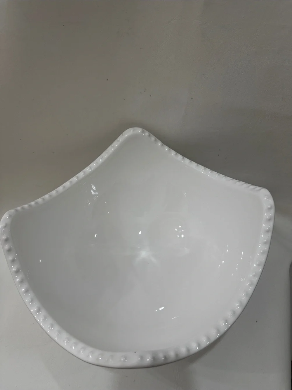 Ceriart Portugal Elegant White Ceramic Serving Bowl Beaded Edge 12 In X 12 In